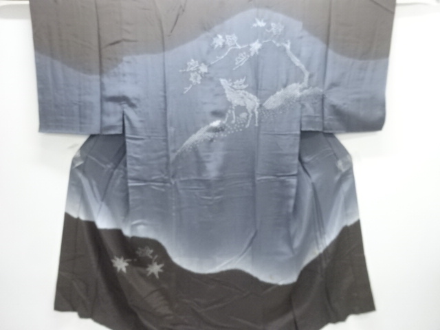 JAPANESE KIMONO / ANTIQUE MENS JUBAN / SILK / SHIBORI / AUTUMN LEAVES & DEER
